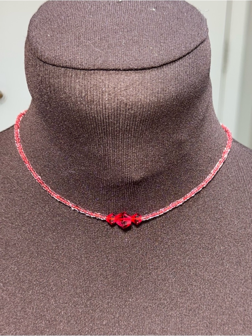 Handmade Red Beaded Choker Necklace Y2K style